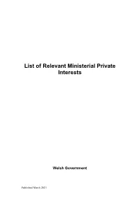 List of Relevant Ministerial Private Interests