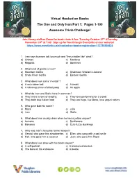 Virtual Hooked on Books the One and Only Ivan Part 1: Pages 1-100 Awesome Trivia Challenge!