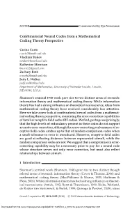 Combinatorial Neural Codes from a Mathematical Coding Theory Perspective