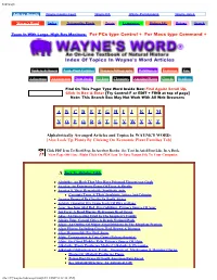 Index of Topics in Wayne's Word Articles