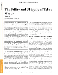 The Utility and Ubiquity of Taboo Words Timothy Jay