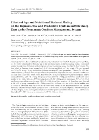 Effects of Age and Nutritional Status at Mating on the Reproductive and Productive Traits in Suffolk Sheep Kept Under Permanent Outdoor Management System