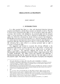Obligations As Property I Introduction