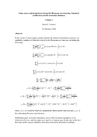 Some Series and Integrals Involving the Riemann Zeta Function, Binomial Coefficients and the Harmonic Numbers
