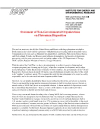 Statement of Non-Governmental Organizations on Plutonium Disposition