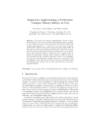 Experience Implementing a Performant Category-Theory Library in Coq