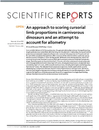 An Approach to Scoring Cursorial Limb Proportions in Carnivorous