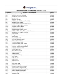 List of Partner Universities and Colleges