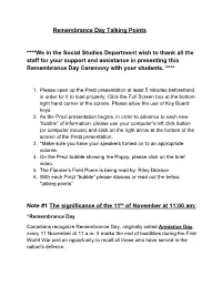 Remembrance Day Talking Points