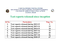 Test Reports Released Since Inception