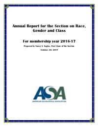 Annual Report for the Section on Race, Gender and Class