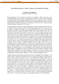 Australian Literature: Culture, Identity and English Teachingi