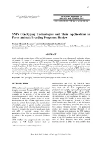 Snps Genotyping Technologies and Their Applications in Farm Animals Breeding Programs: Review