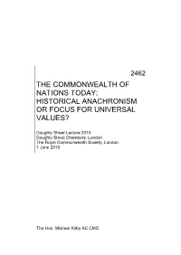 The Commonwealth of Nations Today: Historical Anachronism Or Focus for Universal Values?