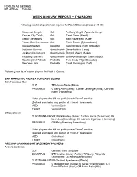 WEEK 8 INJURY REPORT -- THURSDAY 5=2 Following Is a List of Quarterback Injuries for Week 8 Games (October 29-30)