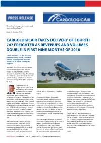 Cargologicair Takes Delivery of Fourth 747 Freighter As Revenues and Volumes Double in First Nine Months of 2018