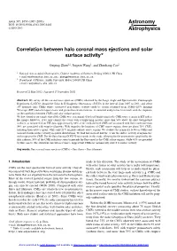 Correlation Between Halo Coronal Mass Ejections and Solar Surface Activity?