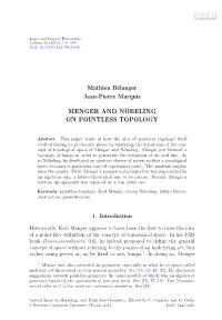 Menger and Nöbeling on Pointless Topology