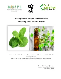 Reading Manual for Mint and Mint Product Processing Under PMFME Scheme
