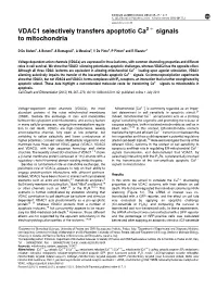 VDAC1 Selectively Transfers Apoptotic Ca2&Plus; Signals to Mitochondria