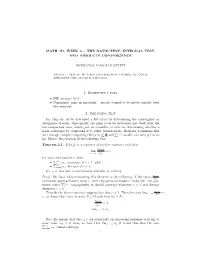 The Ratio Test, Integral Test, and Absolute Convergence