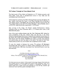 Turbo Dynamics Limited – Press Release – 11/10/10 Td