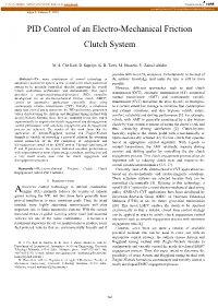 PID Control of an Electro-Mechanical Friction Clutch System