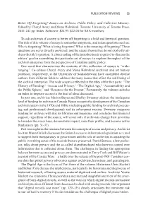 Essays on Archives, Public Policy, and Collective Memory. Edited by Cheryl Avery and Mona Holmlund