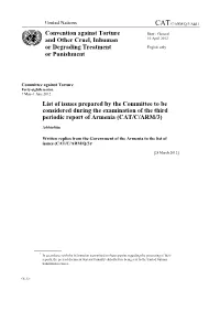 List of Issues Prepared by the Committee to Be Considered During the Examination of the Third Periodic Report of Armenia (CAT/C/ARM/3)