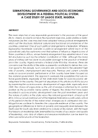 Subnational Governance and Socio-Economic Development in a Federal Political System: a Case Study of Lagos State, Nigeria
