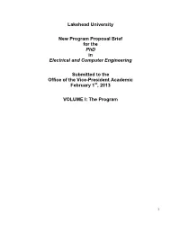 Lakehead University New Program Proposal Brief for the Phd In