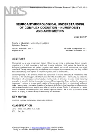 Neuroanthropological Understanding of Complex Cognition – Numerosity and Arithmetics