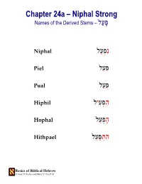 Chapter 24A – Niphal Strong פָּעַל – Names of the Derived Stems