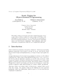 Static Typing for Object-Oriented Programming 1 Introduction