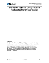 Bluetooth Network Encapsulation Protocol (BNEP) Specification