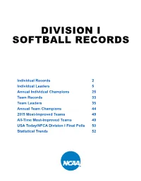 Division I Softball Records
