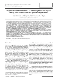 Doppler Lidar Measurements of Oriented Planar Ice Crystals Falling from Supercooled and Glaciated Layer Clouds