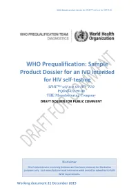 WHO Prequalification: Sample Product Dossier for an IVD Intended