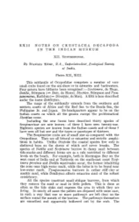 XXII NOTES on CRUSTACEA DECAPODA in the INDIAN Lviuseuivi