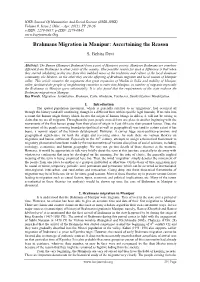 Brahmans Migration in Manipur: Ascertaining the Reason