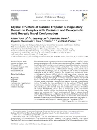 Crystal Structure of Cardiac Troponin C Regulatory Domain in Complex with Cadmium and Deoxycholic Acid Reveals Novel Conformation