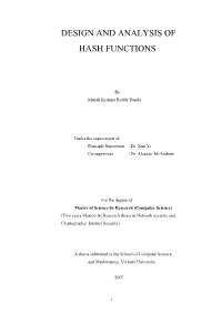 Design and Analysis of Hash Functions