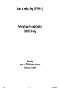 Indiana ARIES 5 Crash Data Dictionary, 2011