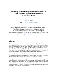 Matching Survey Responses with Anonymity in Environments with Privacy Concerns: a Practical Guide