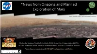 *News from Ongoing and Planned Exploration of Mars