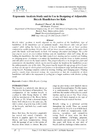 Ergonomic Analysis Study and Its Use in Designing of Adjustable Bicycle Handlebars for Kids
