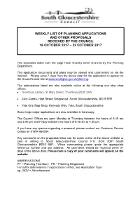 Weekly List of Planning Applications and Other Proposals Received by the Council 16 October 2017 – 22 October 2017