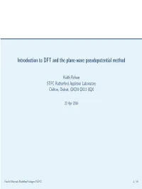 Introduction to DFT and the Plane-Wave Pseudopotential Method