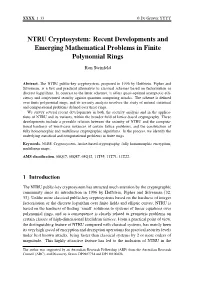 NTRU Cryptosystem: Recent Developments and Emerging Mathematical Problems in Finite Polynomial Rings