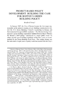Project-Based Policy Development: Building the Case for Boston’S Green Building Policy